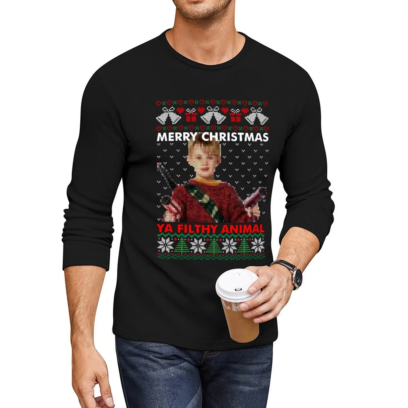 

kevin merry christmas ya filthy animal knitted Long T-Shirt plus size tops anime tops Men's t-shirts