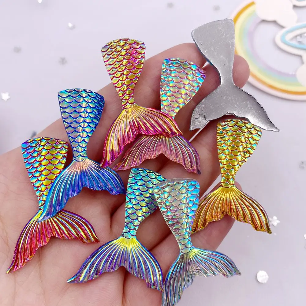 Glitter Colorful Resin  Mermaid tail Flatback Rhinestone Applique 10pcs DIY Home Figurines Scrapbook Accessorie Craft OF588