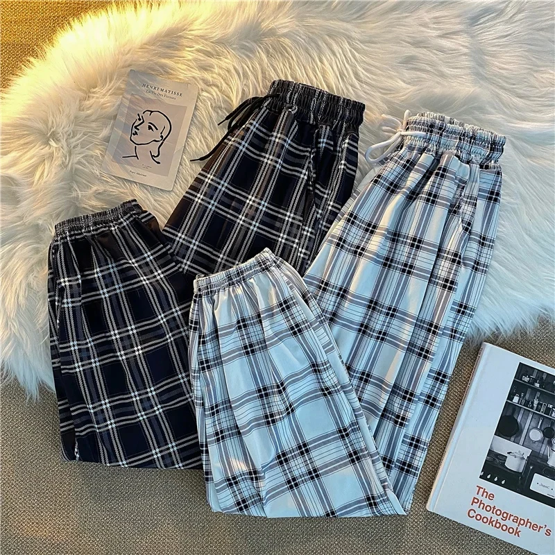 

2026 New Women Black Plaid Bunched Cuffs Loose Harem Pants Summer Harajuku Streetwear Chic Trousers