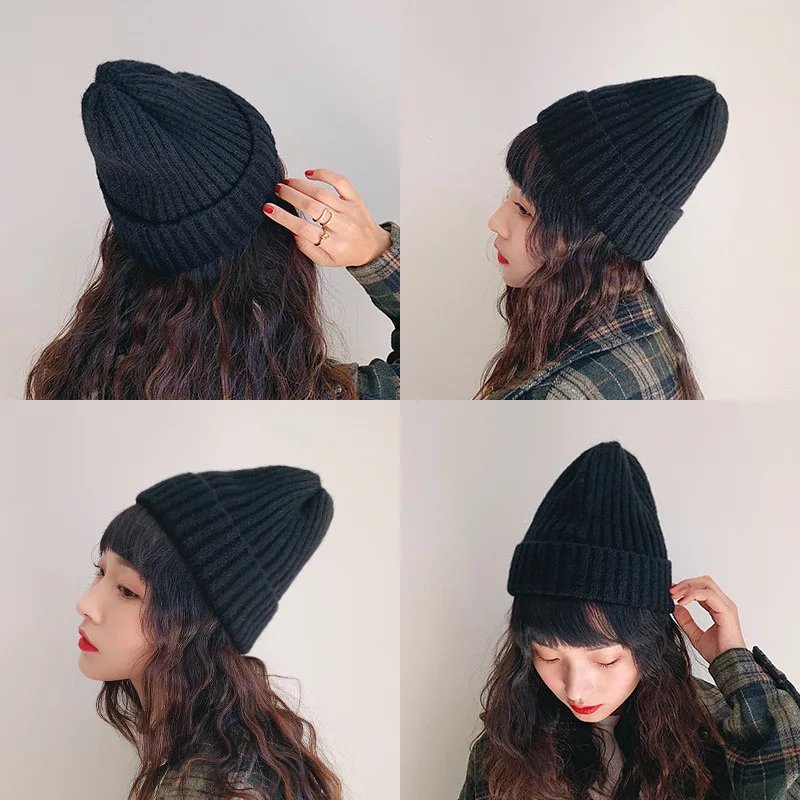 New Candy Colors Winter Hat Women Knitted Hat Warm Soft Trendy Hat Kpop Style Wool Beanie Elegant All-match Hat