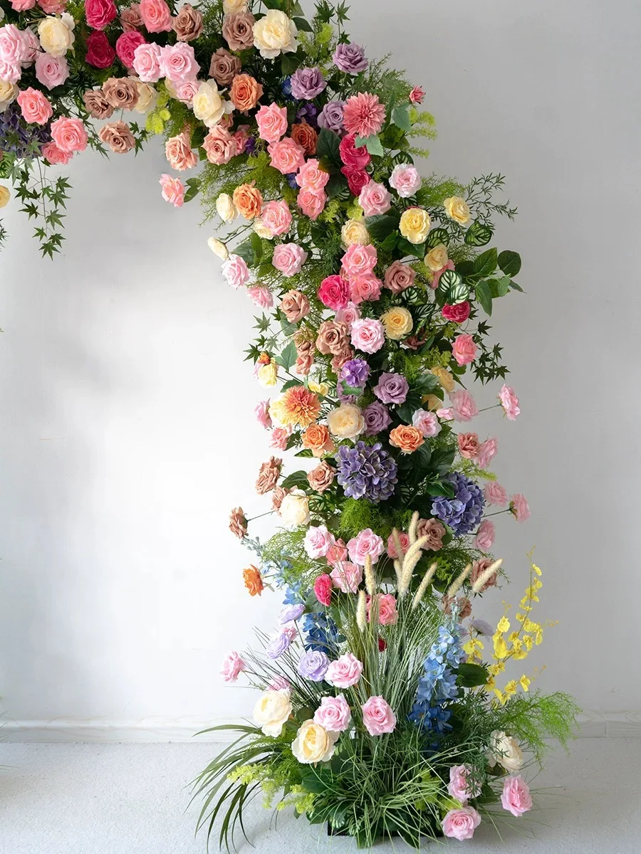 Custom Silk Colorful  Flower Wedding Flower Backdrop Flower Arch for Wedding Decor