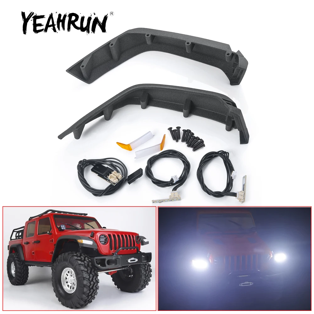 

YEAHRUN Wheel Eyebrow Mud Fender Cover w/ LED Lights for Axial SCX10 III AXI03007 AXI03006 Wrangler Gladiator 1/10 RC Car Parts