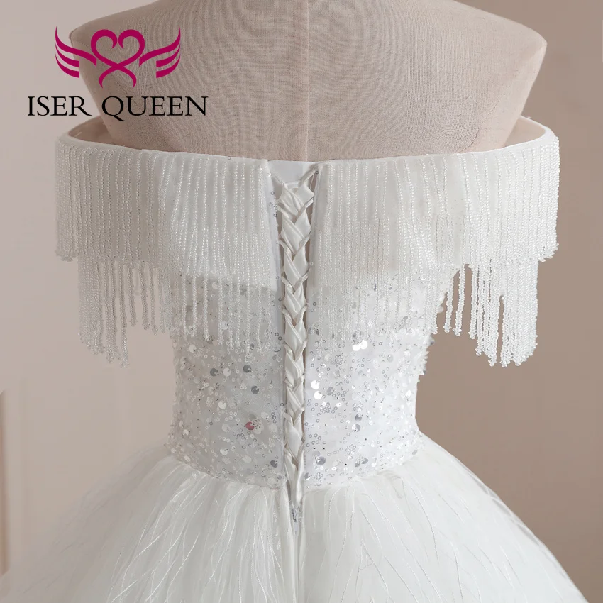 ที่กําหนดเองสีงาช้างเลื่อมประดับด้วยลูกปัดชุดบอลชุดแต่งงานเซ็กซี่ลึก V คอยุโรปแฟชั่นชุดเจ้าสาวสําหรับผู้หญิง WX0214