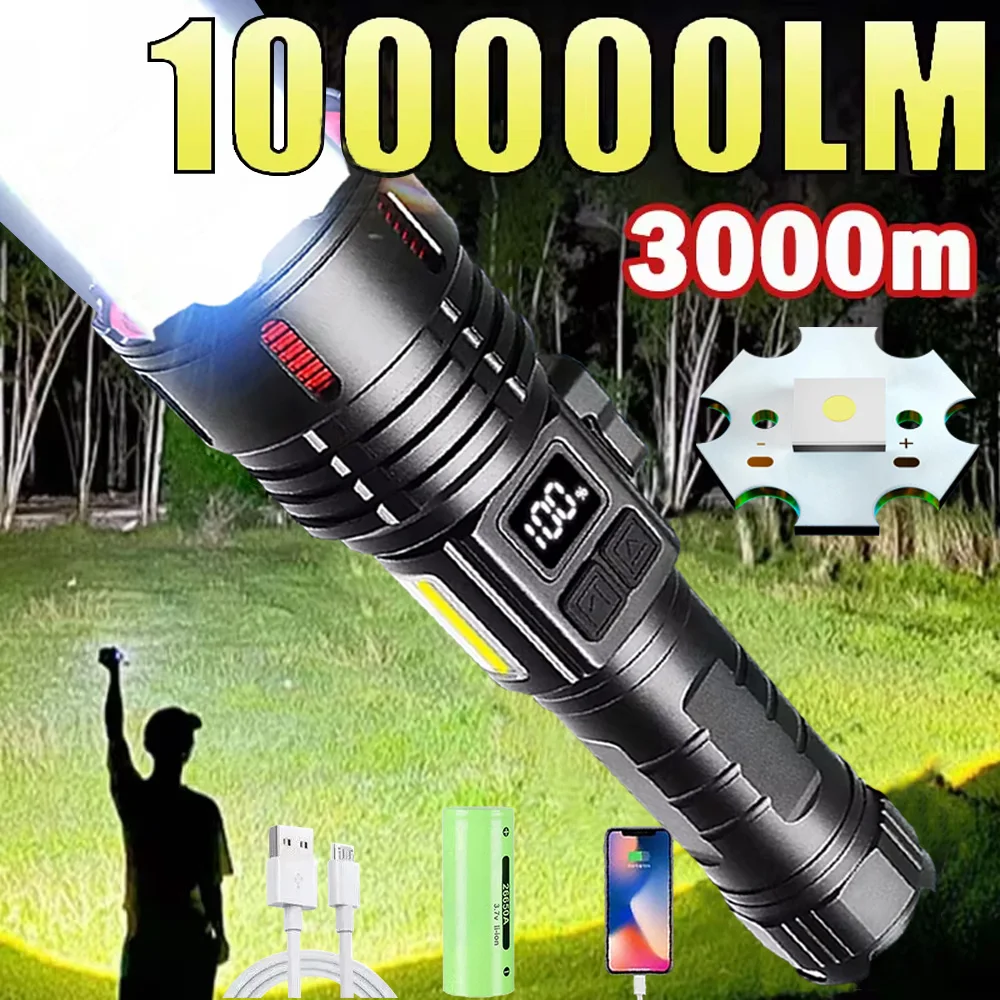 

Most Powerful Long Shot LED Flashlight Zoomable Outdoor Camping Torch Built-in 26650 Battery High Power Magnet Tactical Lantern