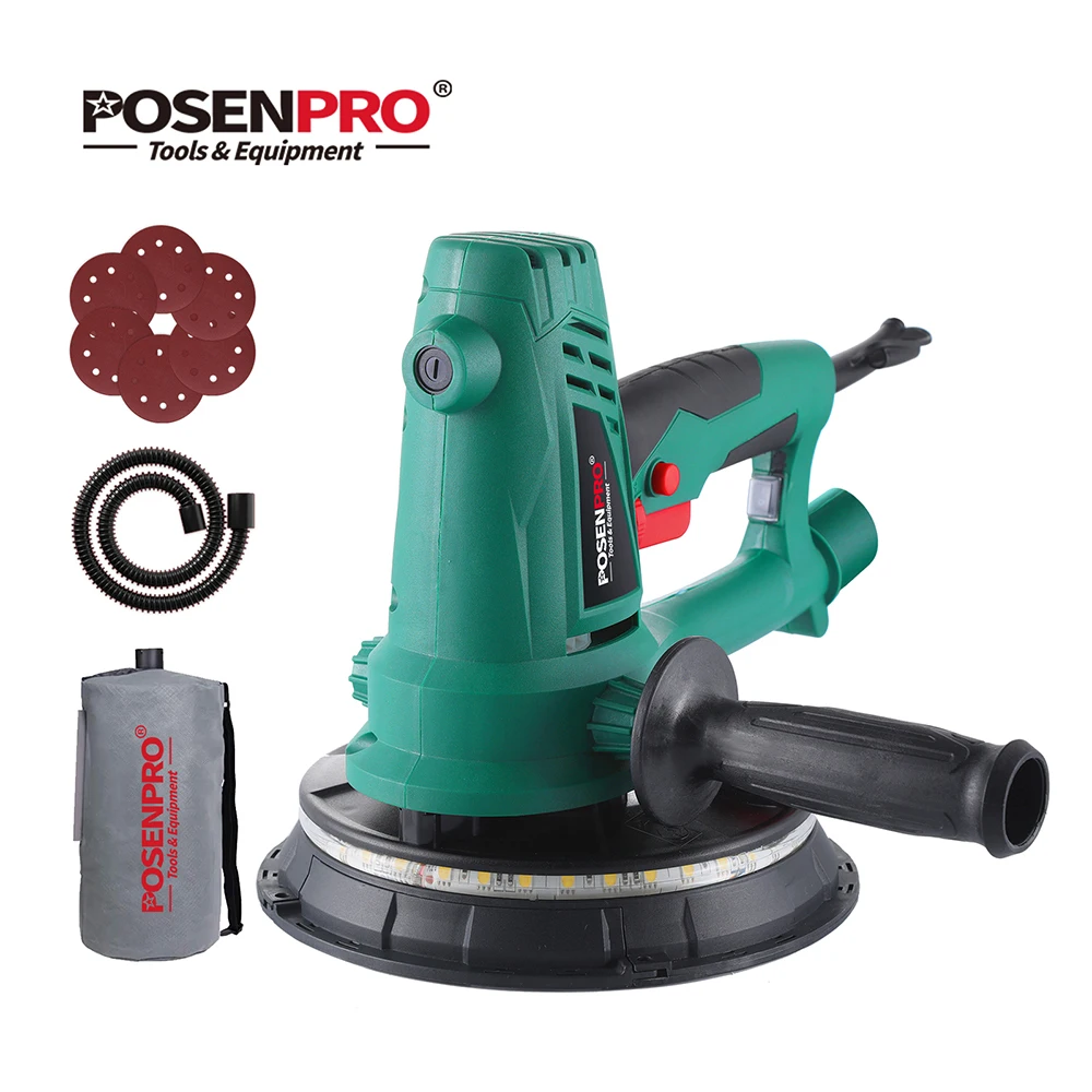 750W 180mm Dry Wall Sander Vacuum Wall Polisher Variable Speed Handheld 6pcs Sanding Machine Dust Hose Sanding Paper LED Light