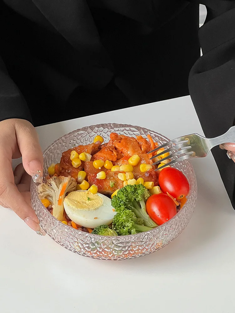 Japanese Glass Fruit Salad Bowl Household Creative Ice Cream Dessert Bowl Breakfast Oatmeal Bowl Simple Tableware