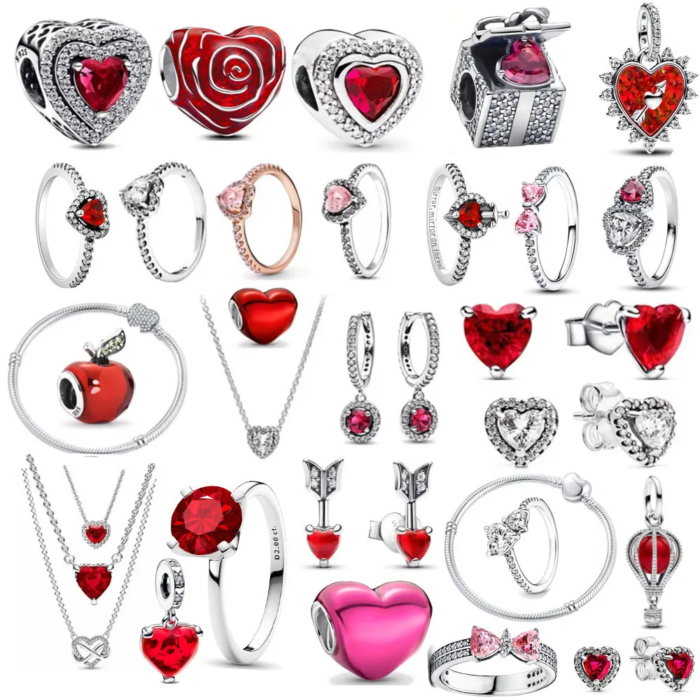 Valentine's Day Red Christmas Apple Gift  Dangle Charms Beads 925 Sterling Silver  Fit Original Heart Bracelet Women Jewelry