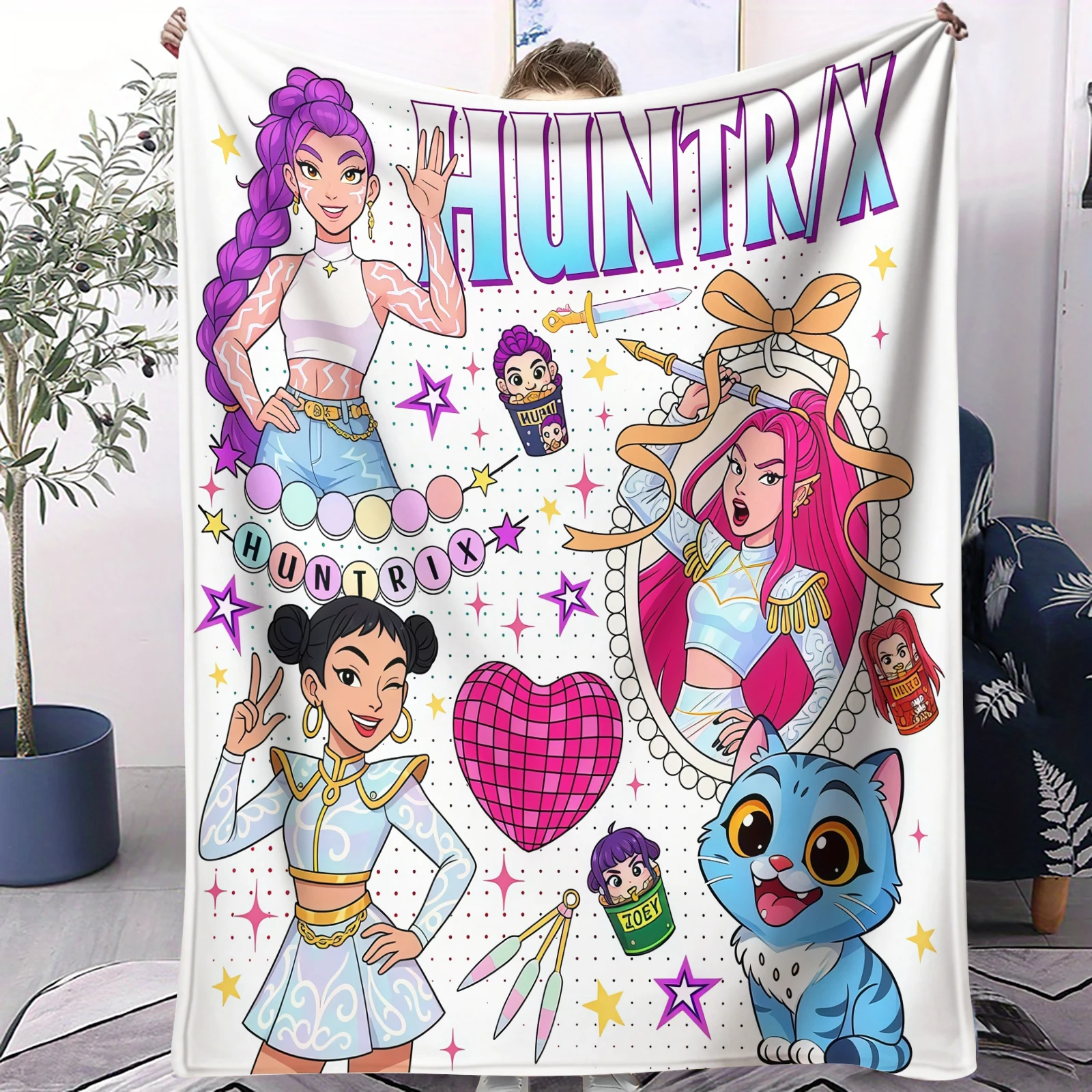 

K-Pop Devil Hunters Blanket Hot Anime Multifunctional Flannel Throw Fan Gifts for Home Leisure Camping Travel Huntrix Fan Gift