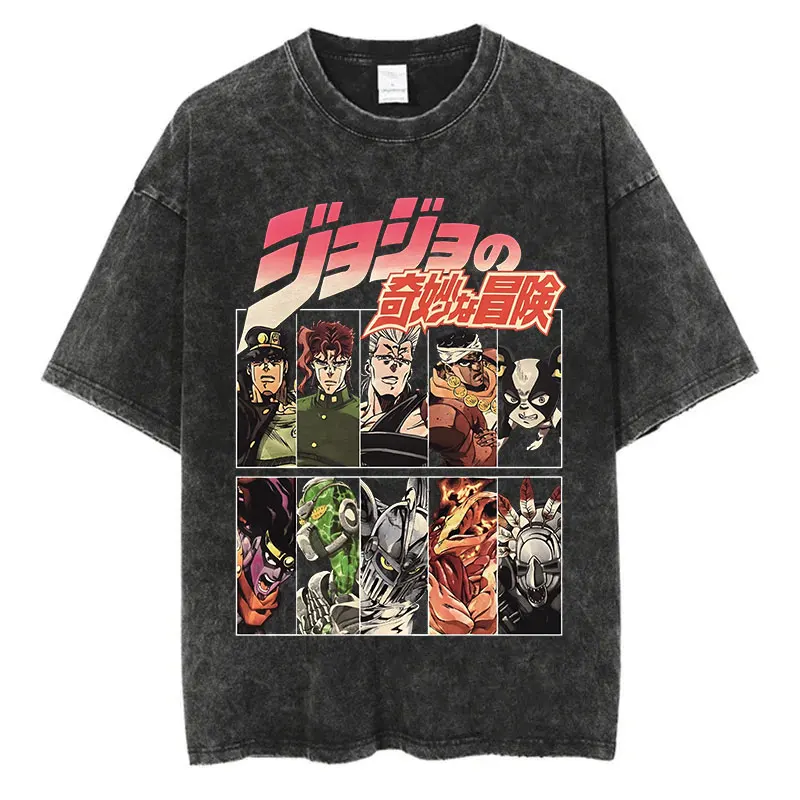 Anime JoJos Bizarre Adventure Washed Tshirts Hip Hop Retro Punk Vintage T Shirt Harajuku Cotton Summer Short Sleeve Top Tee