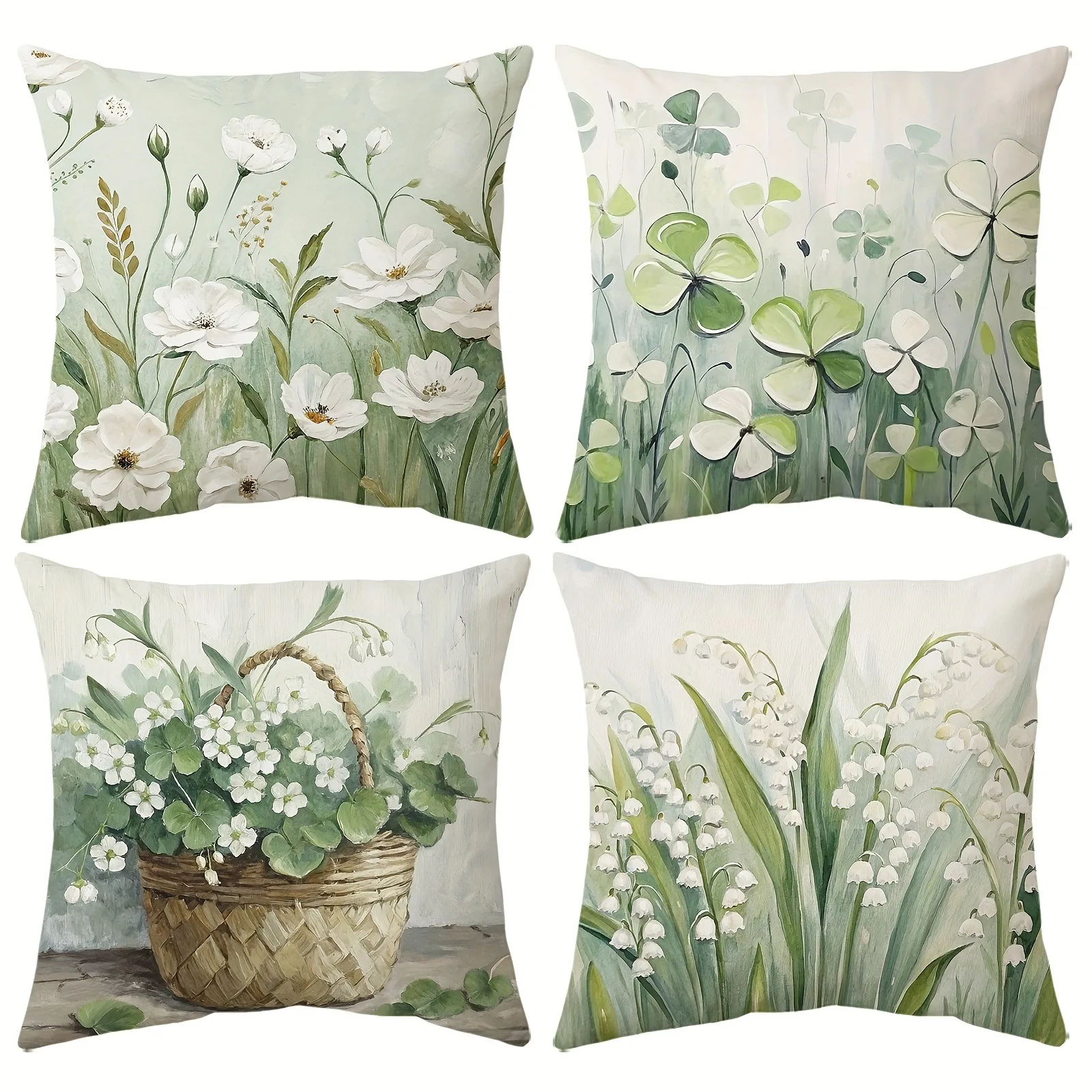 

Green Flower Spring - themed PillowcaseBedroom Living Room Sofa Home Decor Polyester Cushion Cover with Zipper
