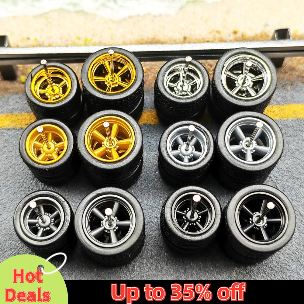 1/64 Model Car Wheels with Rubber Detachable Tires Large Size Refitting Parts for Hot Wheels Matchbox D:13mm+15mm 1 Set