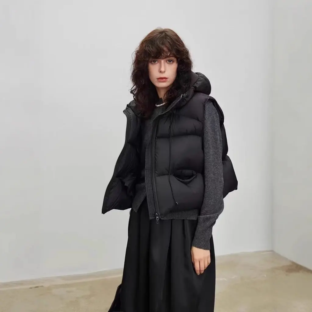 

Women's Down Cotton Vest European Style Loose Fit Hooded Jacket New Autumn Winter Fashion Korean Version Coat