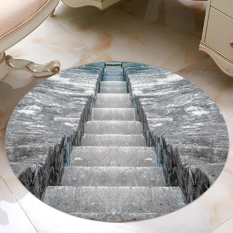 2D Optical Illusion Rug Black White Geometric Area Rug Trippy Modern Round Carpet for Living Room Home Decor Gift for Friends R1