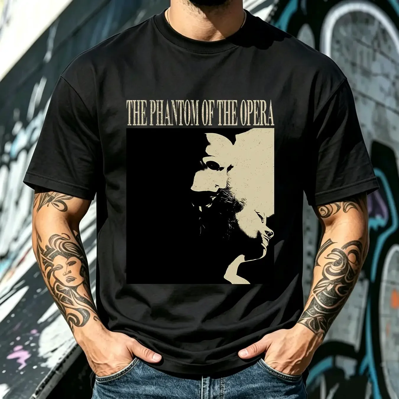 washed T Shirt The Phantom of Opera Vintage Movie Retro Modern Classic Couples vintage Washed Breathable Top For Everyday Wear