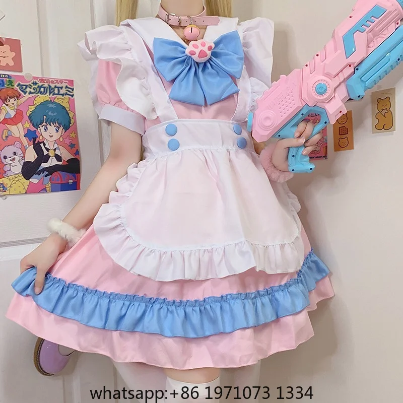 Plus Size Kawaii Dress Cosplay Costumes School Girl Maid Outfits Victorian Dress Anime Pink Japanese Gothic Lolita Clothing