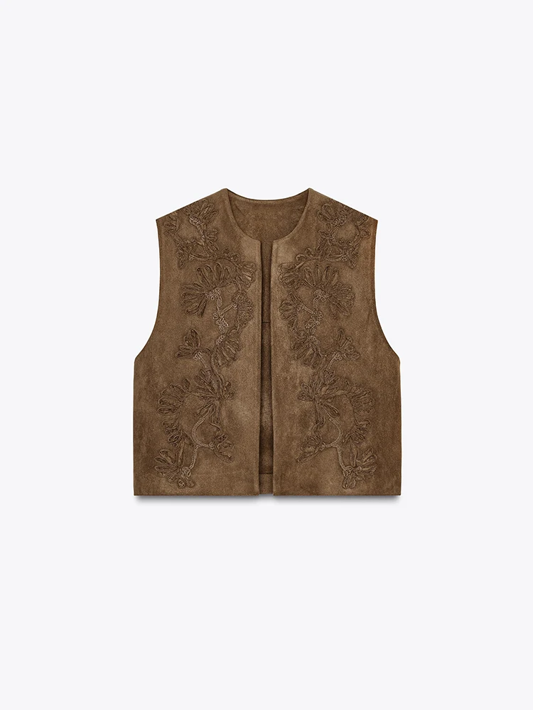 

Новое весеннее поступление, женский универсальный бархатный круглый жилет с вышивкой, 434450 755, удобный жилет обычного кроя на молнии для поездок на работу