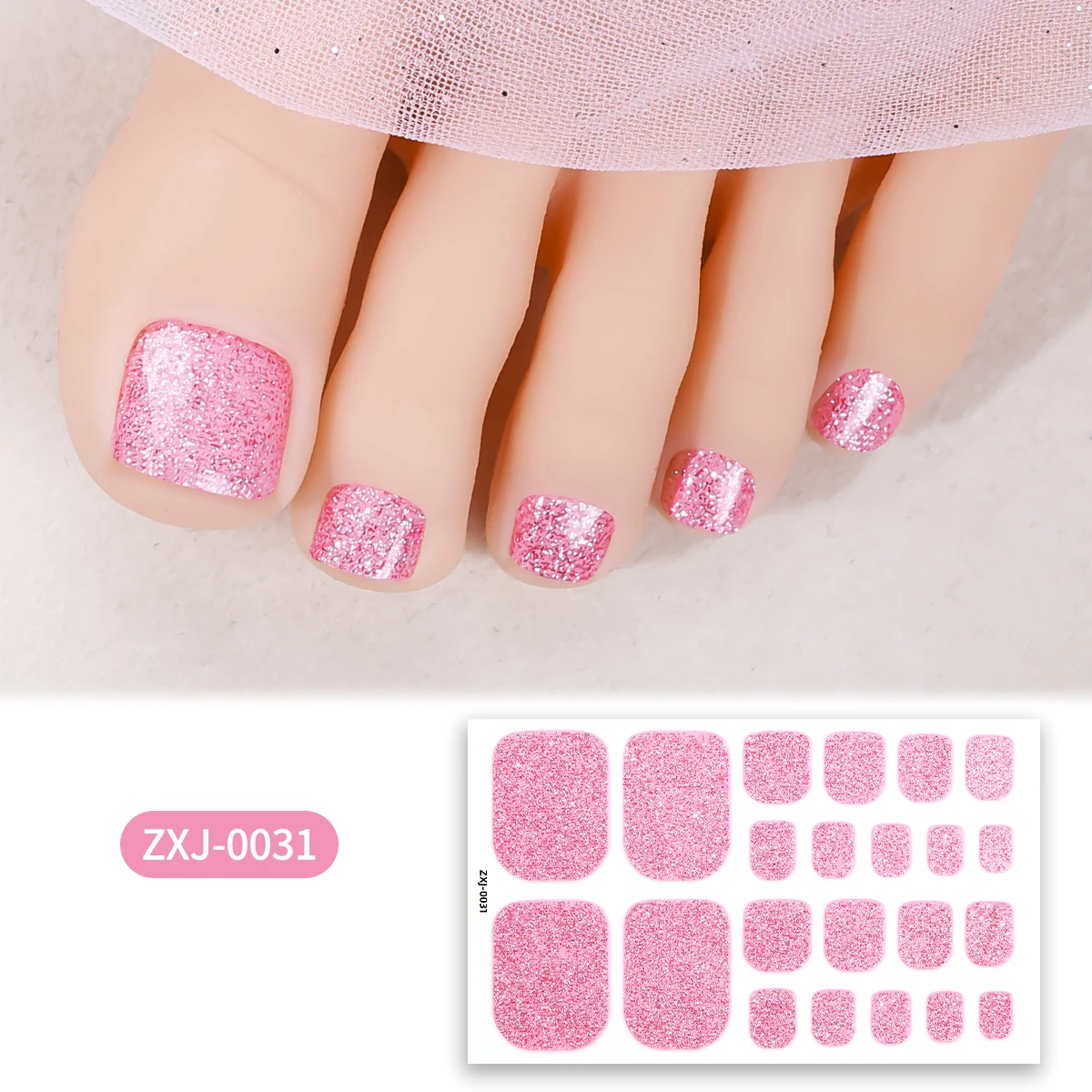 22Tips Summer Sparkling Baking Free Toe Nail Sticker Glittering Full Cover Toenail Polish Strips Adhesive DIY Foot Stickers