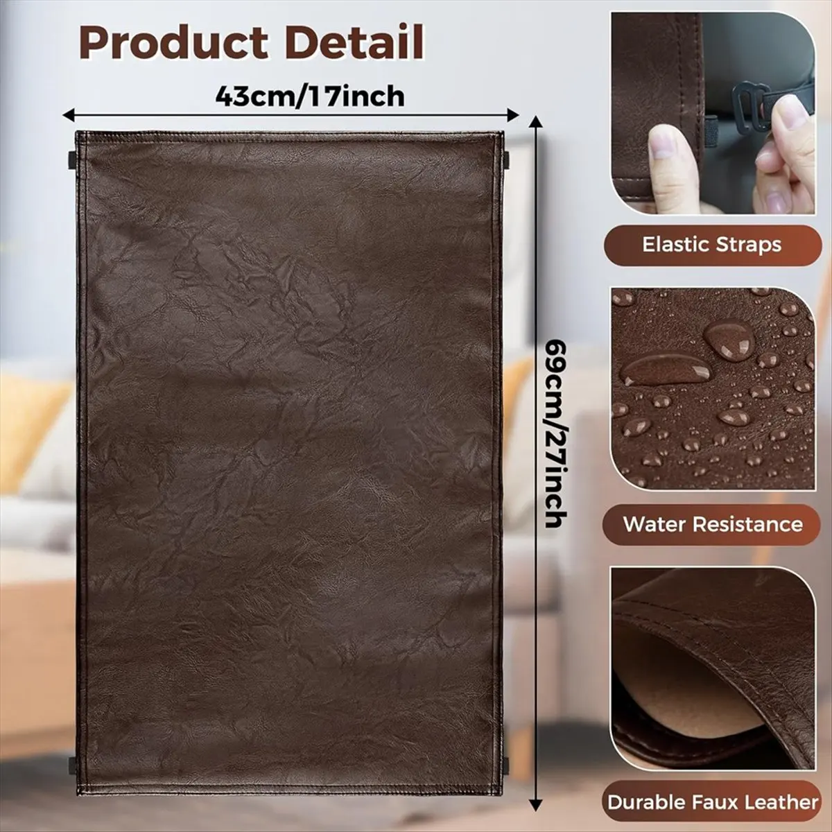 AA77 NEW Headrest Cover for Recliner Chair Recliner Headrest Protector Faux Leather Headrest Cover with Elastic Straps Brown