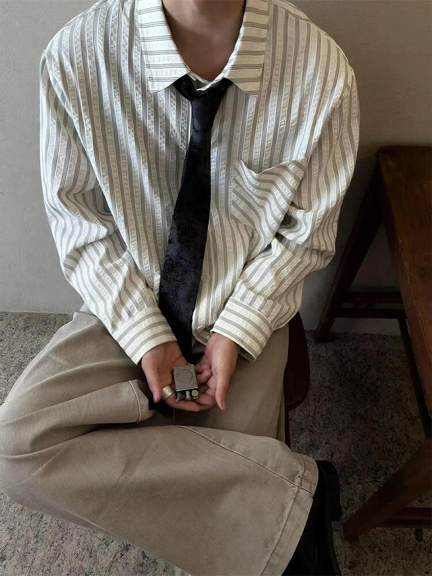 

Мужская рубашка с длинным рукавом в полоску, повседневная, свободного кроя, на пуговицах, дышащая, из смесового хлопка и полиэстера, новинка Весна 2026