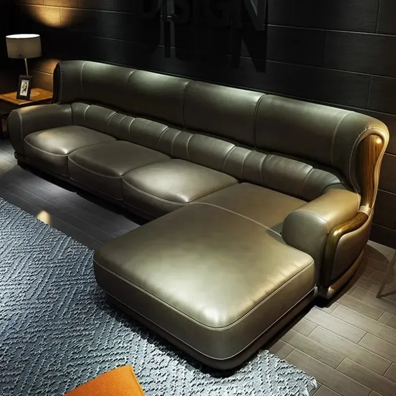 sofa first layer cowhide modern simple living room light luxury corner high-end solid wood size apartment combination
