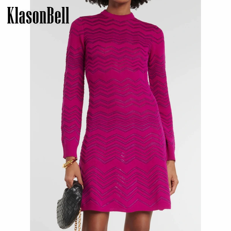 

9.15 KlasonBell Fashion Chevron Pattern Wool Knitted Mini Dress Women