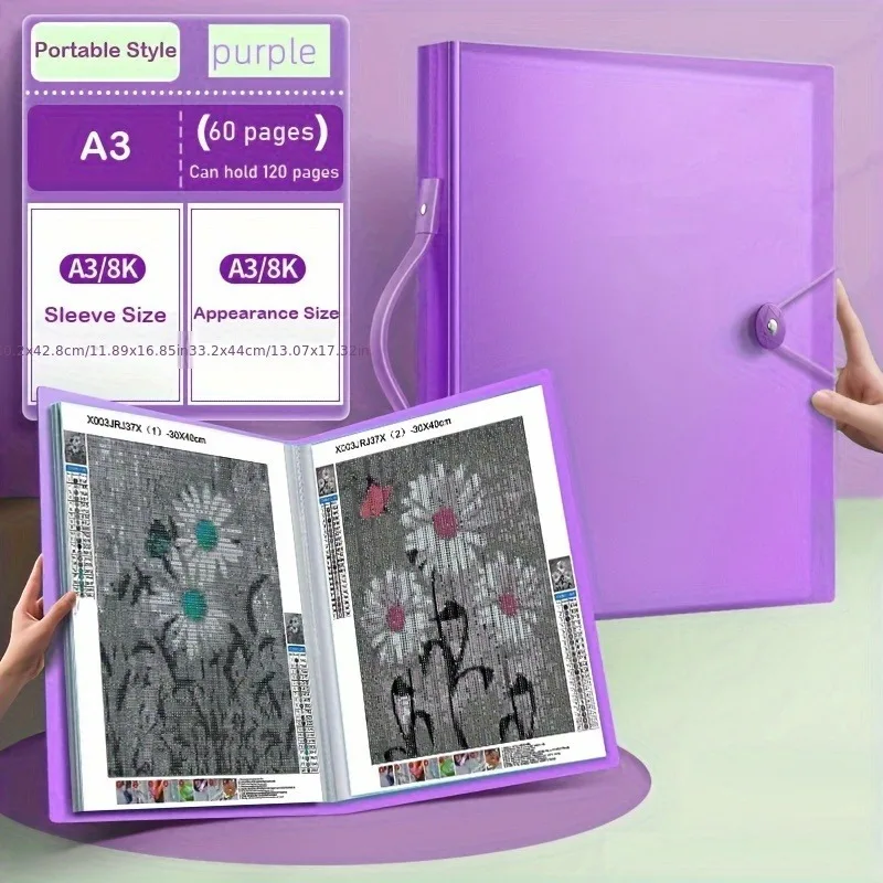 A3 Diamond Painting Storage Album With Handle, 60-Page Portable Art Organizer, Durable PP Material, Diamond Painting Accessories