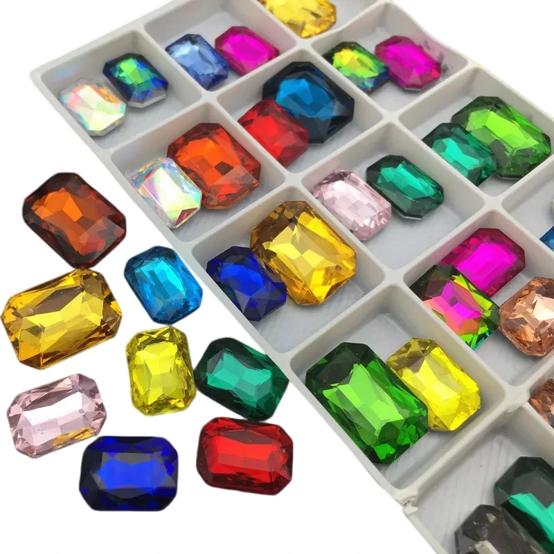 Assorted Sizes 4*6mm to 18*27mm Rectangle Shape Glass Crystal Rhinestone Beads DIY Glue-On Sparkling Crystals for Crafts