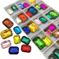 Assorted Sizes 4*6mm to 18*27mm Rectangle Shape Glass Crystal Rhinestone Beads DIY Glue-On Sparkling Crystals for Crafts