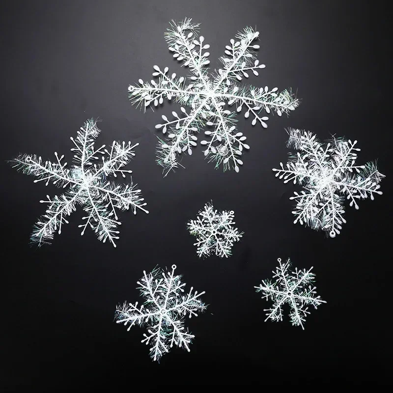 

Christmas Plastic White Snowflakes Ornaments Xmas Tree Hanging Pendant Artificial Glitter Snow Flake Home DIY Wreath Decoration