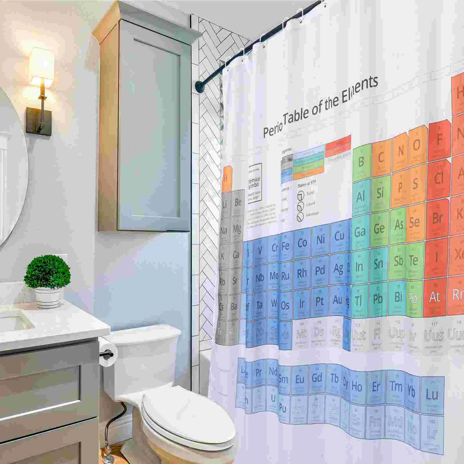 Shower Curtain Privacy Protected Water Proof Printing Bath with Hook Periodic Table Grey Polyester Home