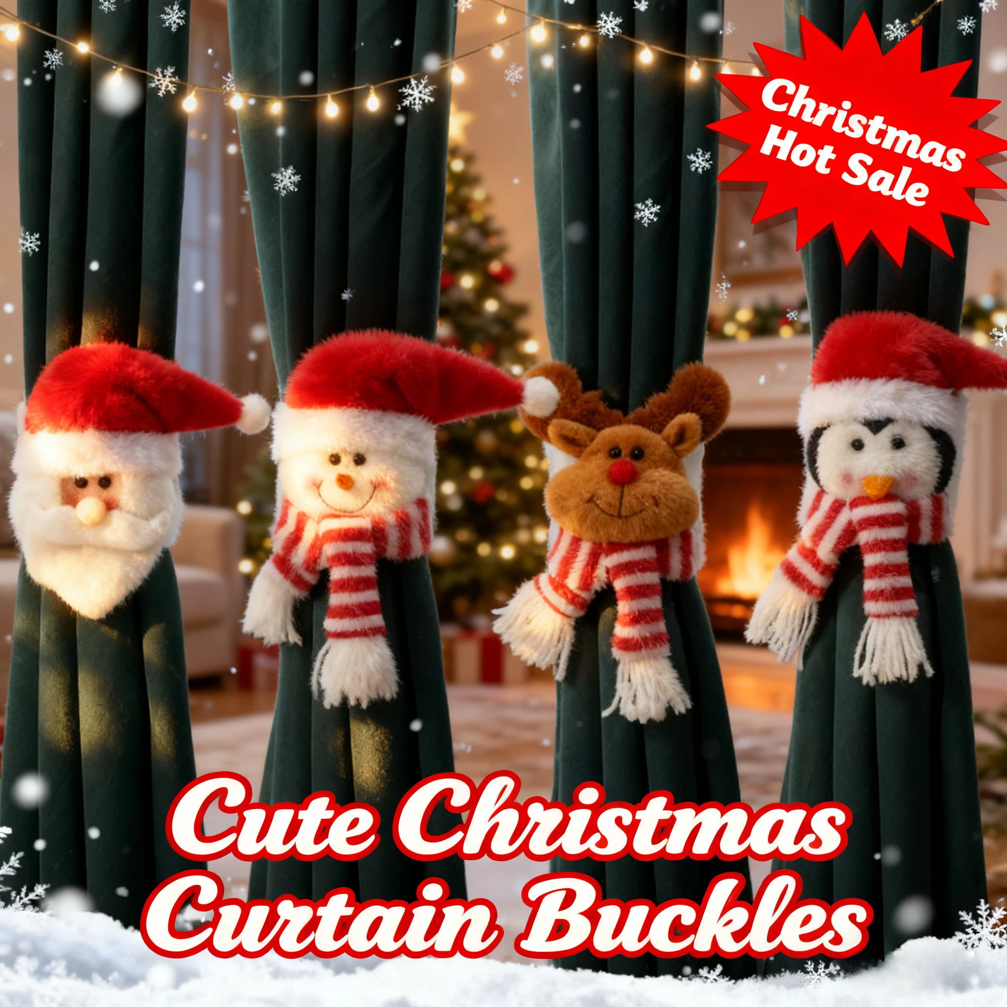 

Christmas Curtain Buckle Santa Snowman Reindeer Plush Pendant High Quality Plush Merry Christmas Home Decor Window Decoration