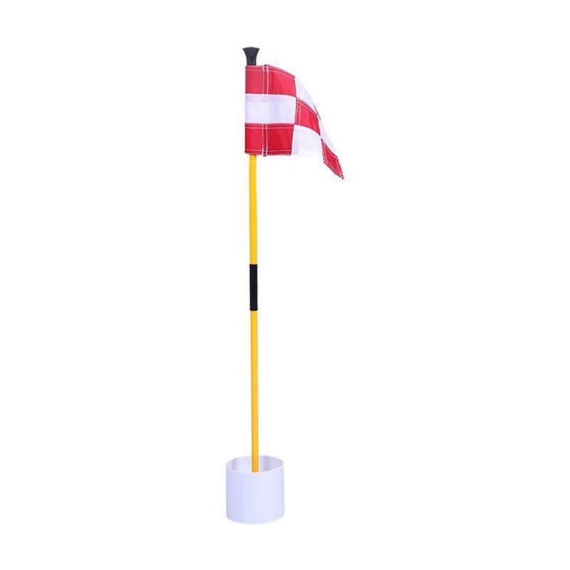 A07T-Golf Green Flag, Colorful Two-Section Checkered Green Target Hole Cup Flagpole, Golf Supplies