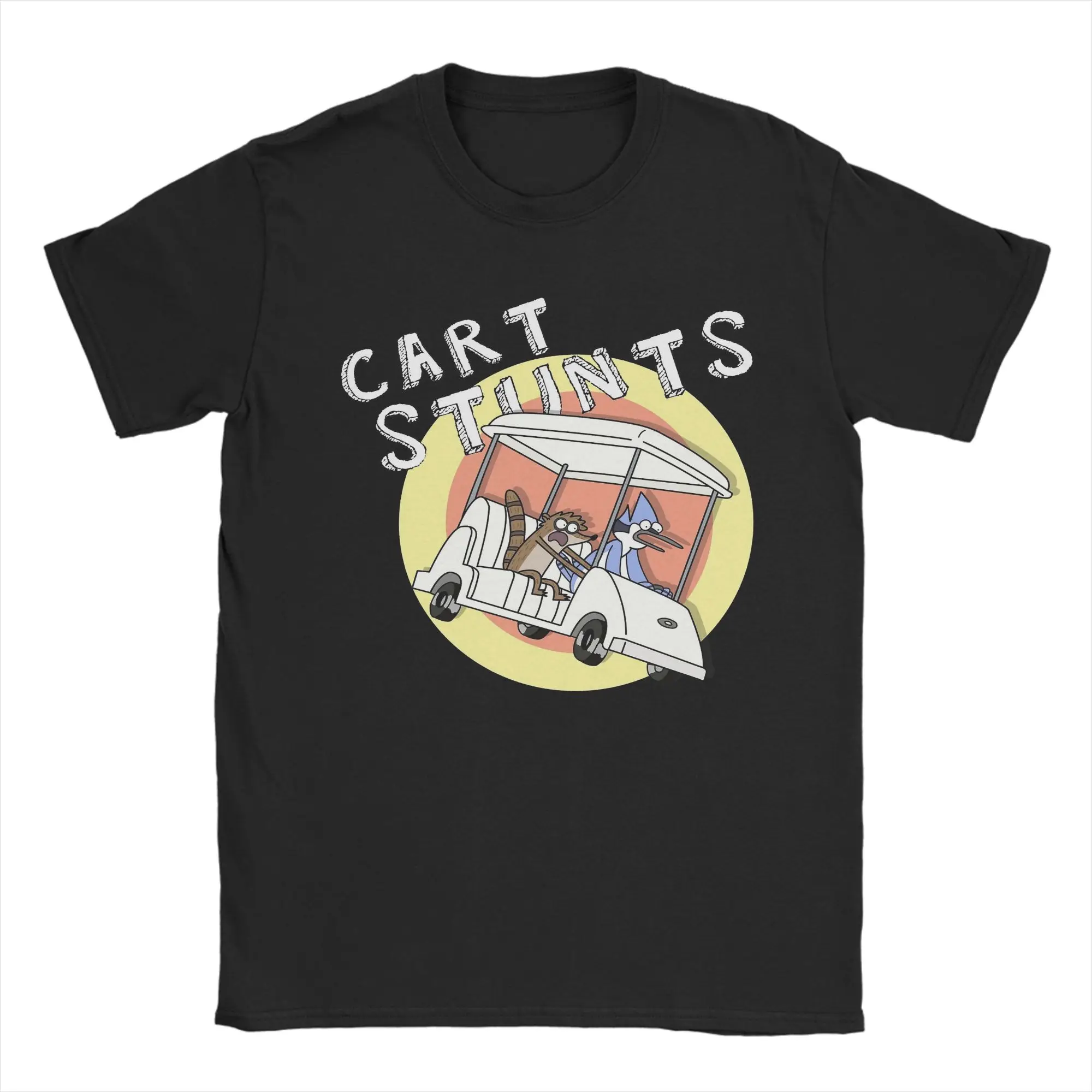 Men Women's Mordecai and Rigby Cart Stunts Regulars Show T Shirts  Pure Cotton Clothes Awesome Short Sleeve Round Collar Tees