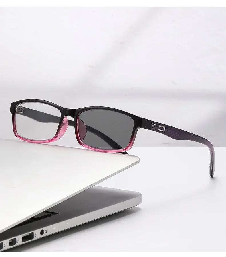 Herren-Presbyopie-Brille mit klassischem Farbverlauf und quadratischem Rahmen, multifokale Lesebrille mit photochrome Linse, 0 bis +4,0 – Detail 9