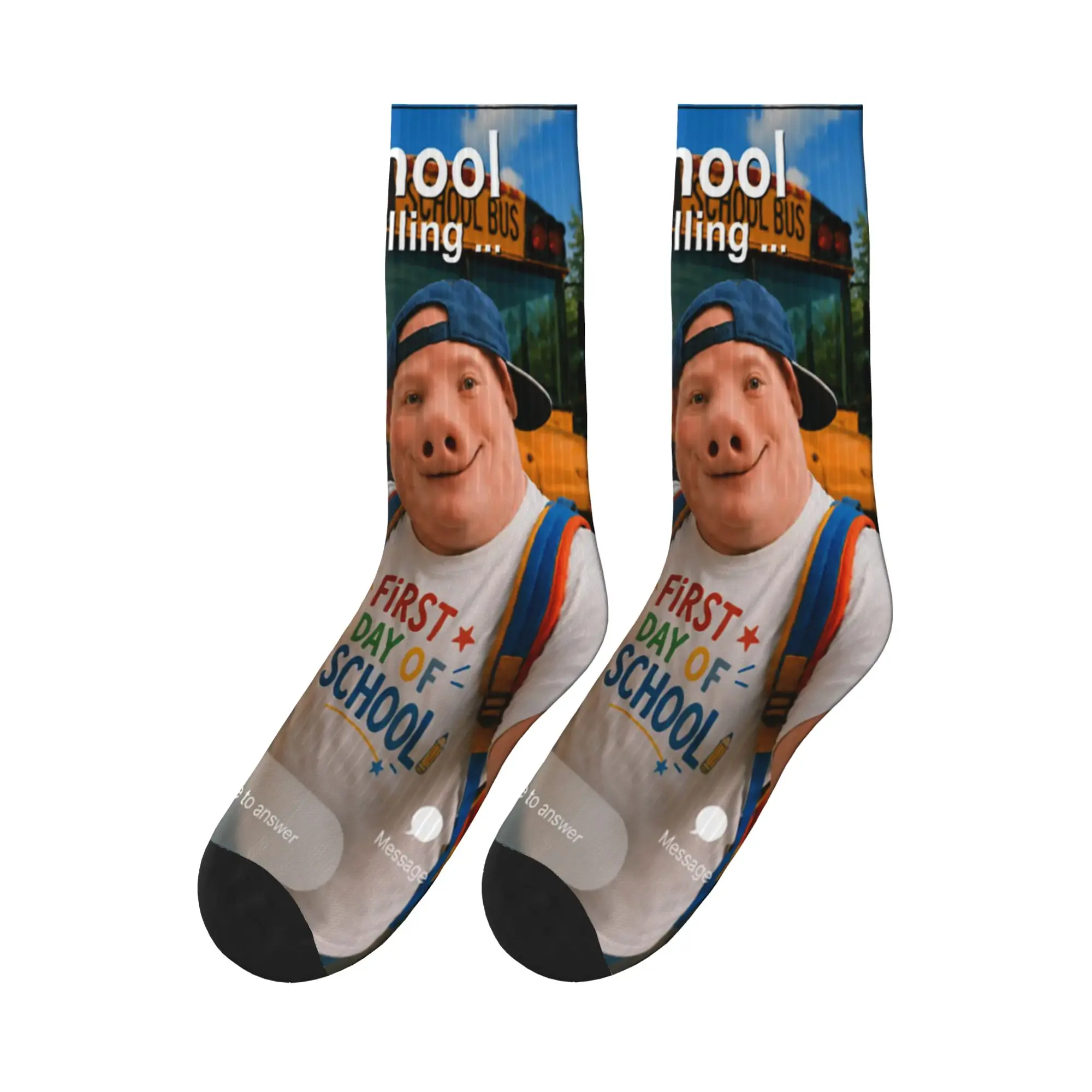 John Pork and Tung Tung Tung Sahur Back to School is Calling Socks Autumn Stockings Men's Socks Graphic Running Non Skid Socks
