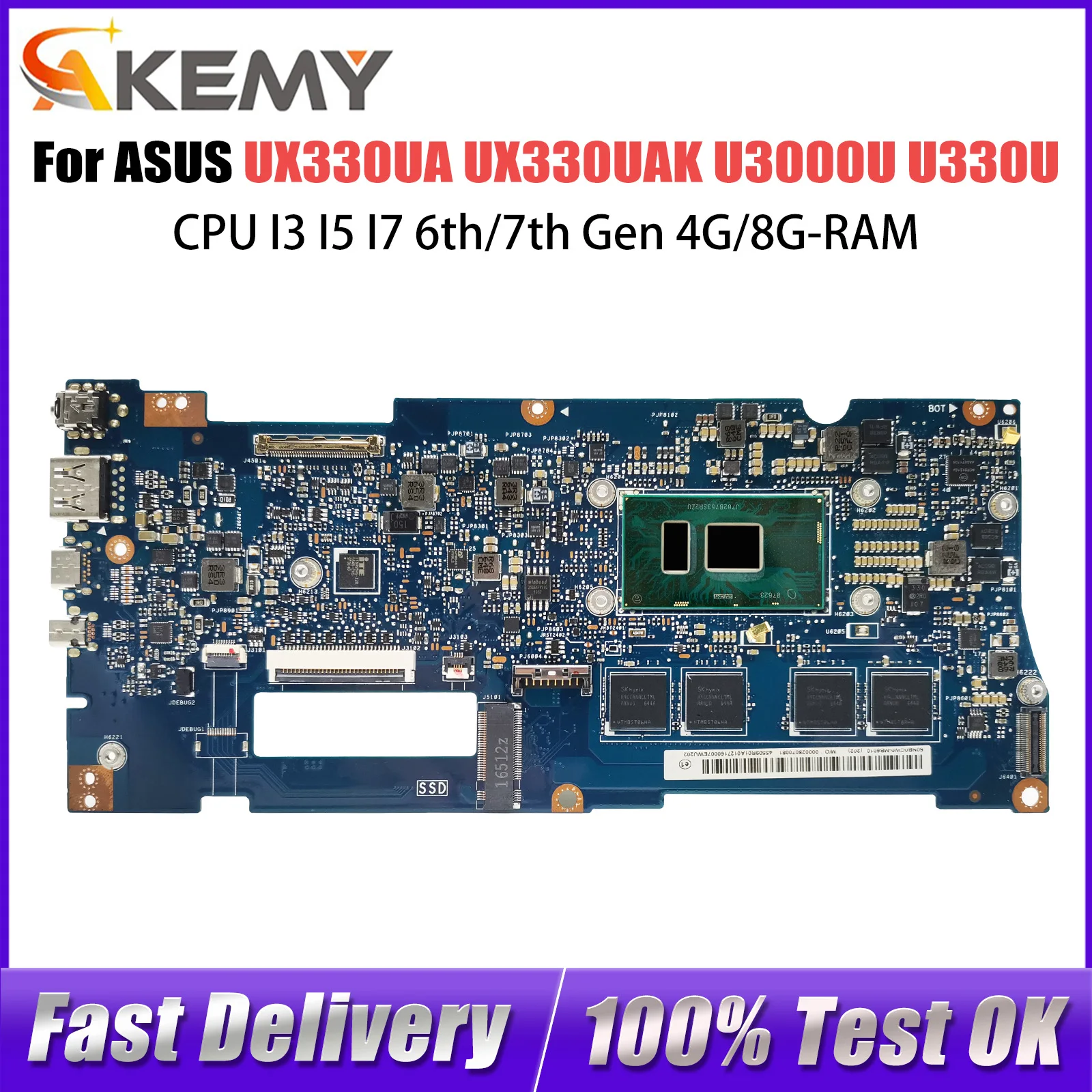 

UX330UA Mainboard For ASUS ZenBook U330UA UX330U UX330UAK U3000U Laptop Motherboard CPU I3 I5 I7 6th/7th Gen 4G/8G-RAM