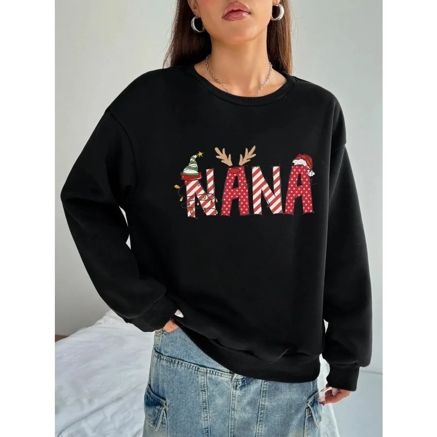 

Women Basic Casual Pullover Long Sleeve Round Neck Christmas Printed Spring Autumn