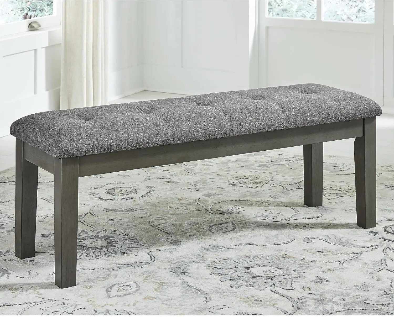 Rustic Wood Frame Tufted Upholstered Dining Room Bench, Casual Style Bench Suitable for Kitchen or Dining Space, Gray