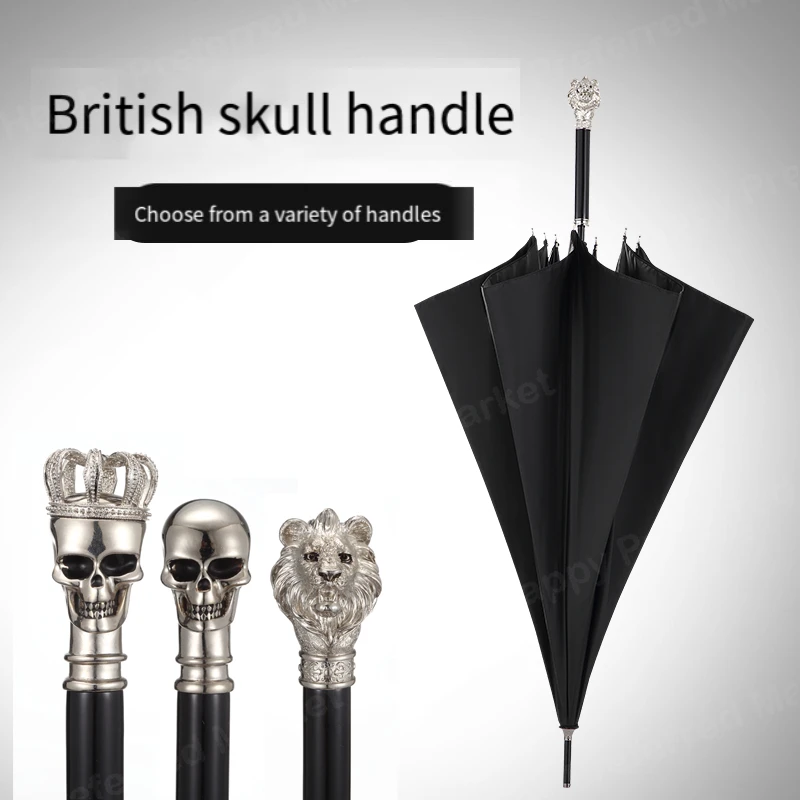 Dual-purpose skull long-handled umbrella Automatic women's high-end long-handled umbrella Personality trend  straight umbrella