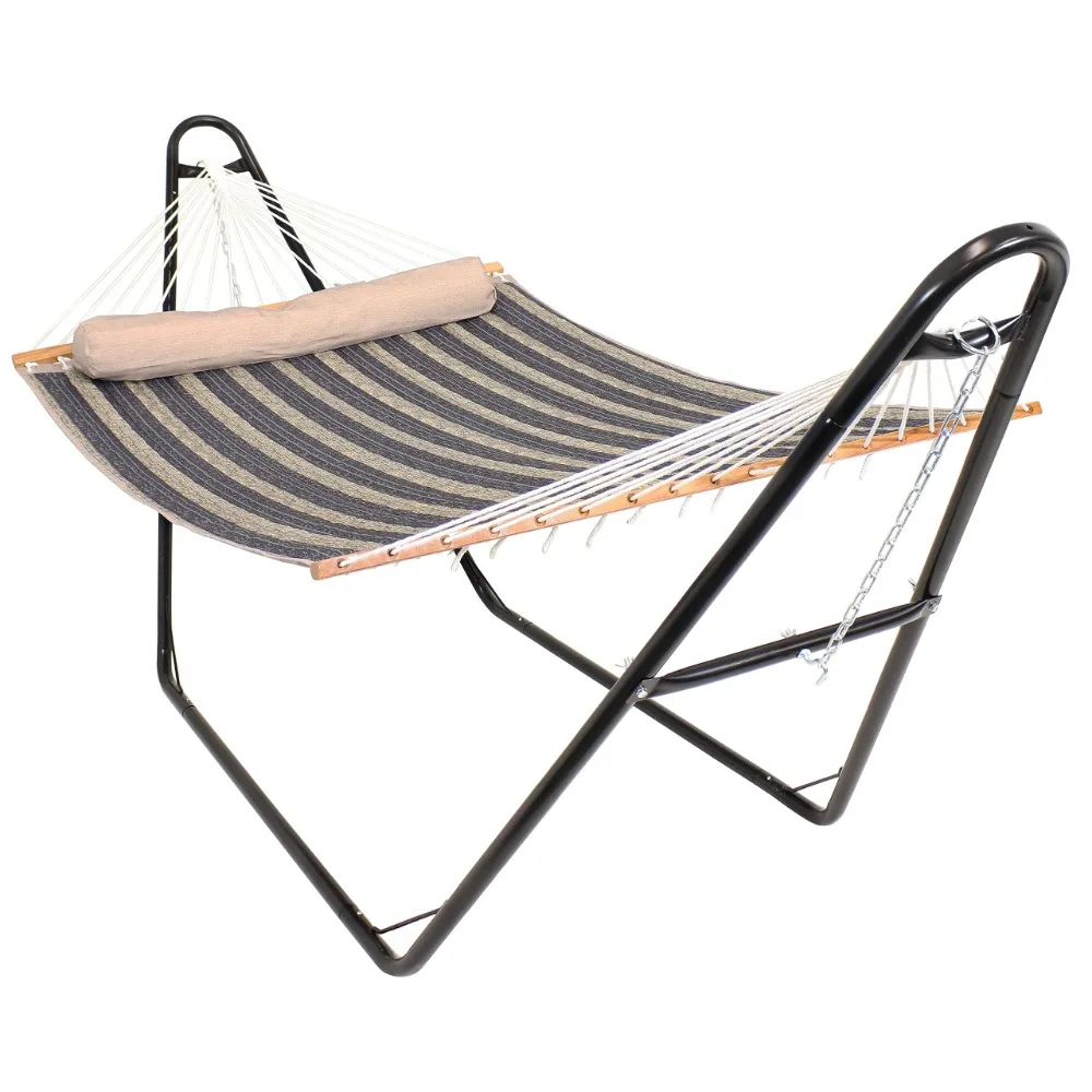 Double Quilted Fabric Hammock with Universal Steel Stand - 450-Pound Capacity - Black Stand