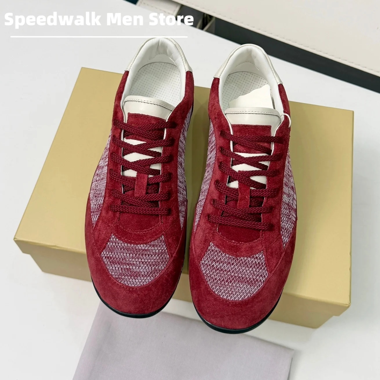 Men Suede Breathable Mesh Patch Retro Trainers Thin Layer Cushion Sole Non Slip Lightweight Daily Walking Casual Sneakers