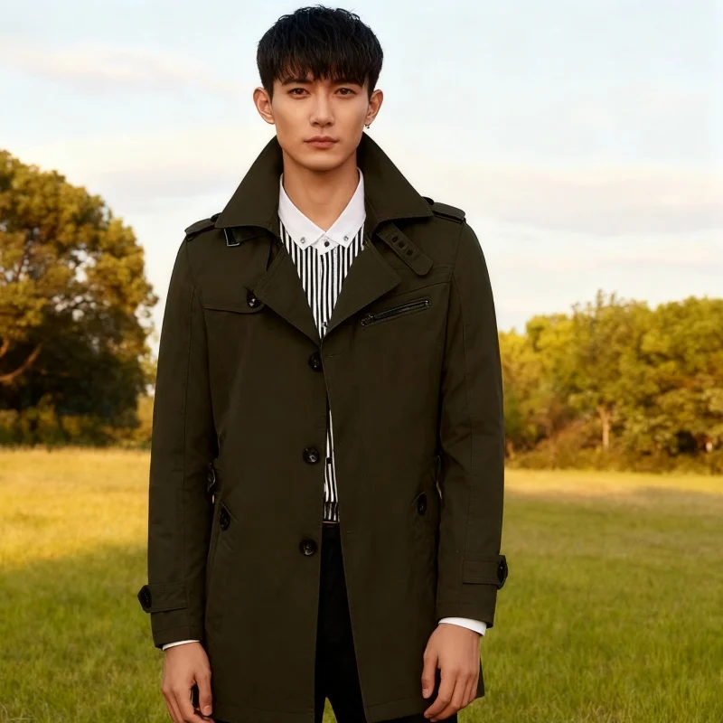 

Mens Business Windbreaker Long Jackets Men Cotton Trench Coats Casual 2024 Spring Autumn Fashion Male Suit Streetwear Blazers