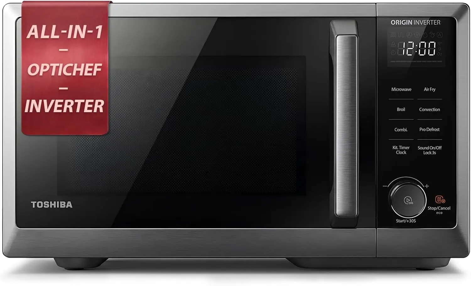 Countertop Microwave and Air Fryer Combo, 0.9 Cu.Ft, Black Stainless Steel – Origin Inverter Technology, Convection Bake & Broil