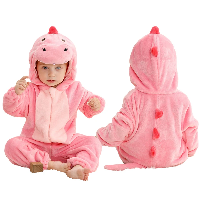 MICHLEY Halloween Winter Baby Rompers Warm Hooded Flannel Toddler Clothes Overall Bodysuits Jumpsuit Kigurumi Costume For Kids