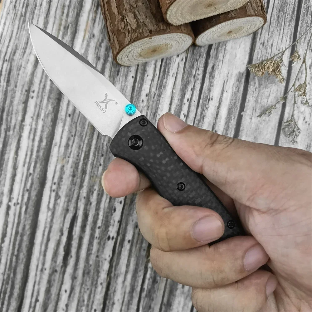 HOT BM 533 533-3 Folding Knife White D2 Blade Carbon Fiber Handle Outdoor EDC Survival Camping Hiking Hunting Climbing Tools