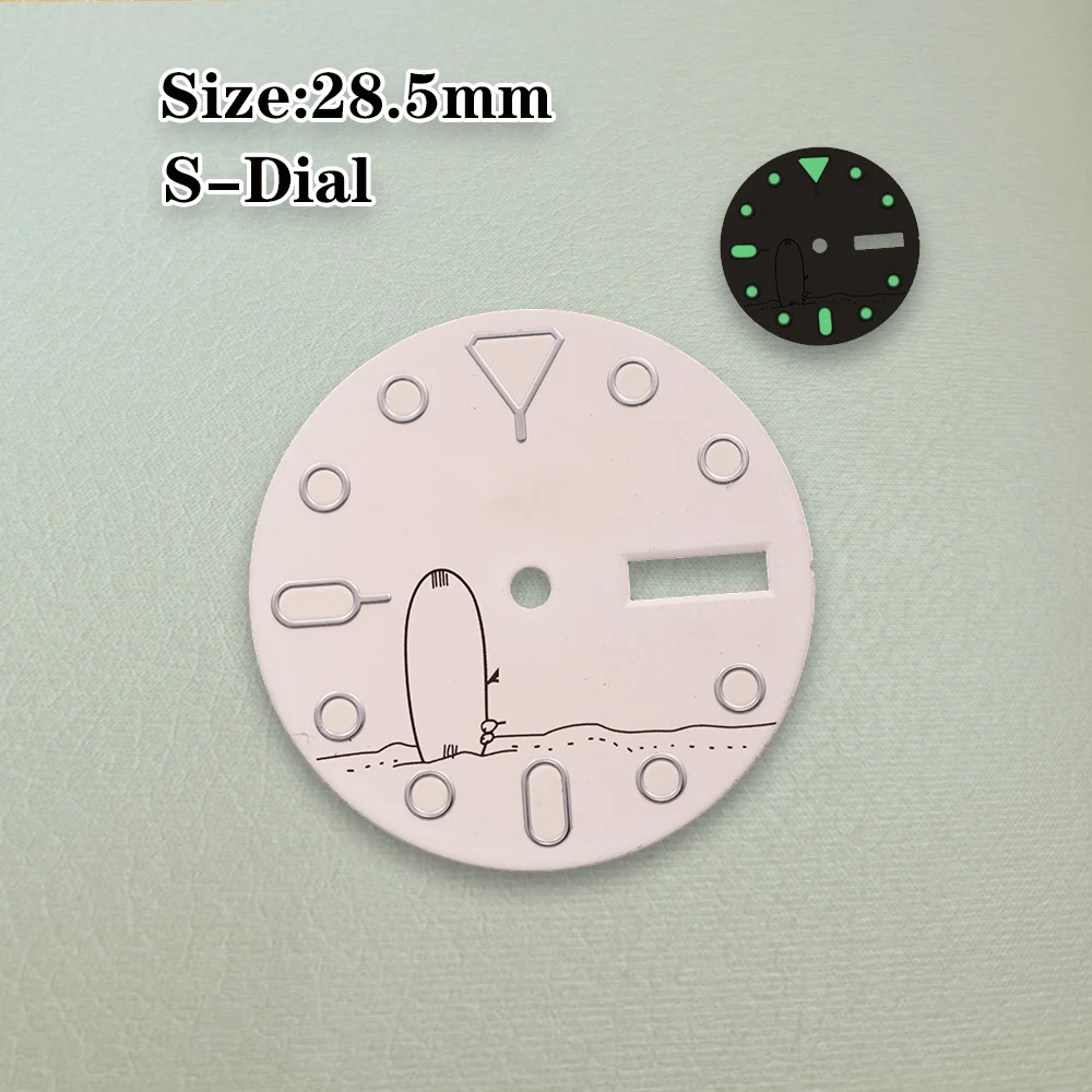 S Dial 28.5mm SK007 Logo Dial Diver's NH34 gmt No Hands Fit NH36 NH35 Movement Green Luminous Watch Modification Accessories view 2