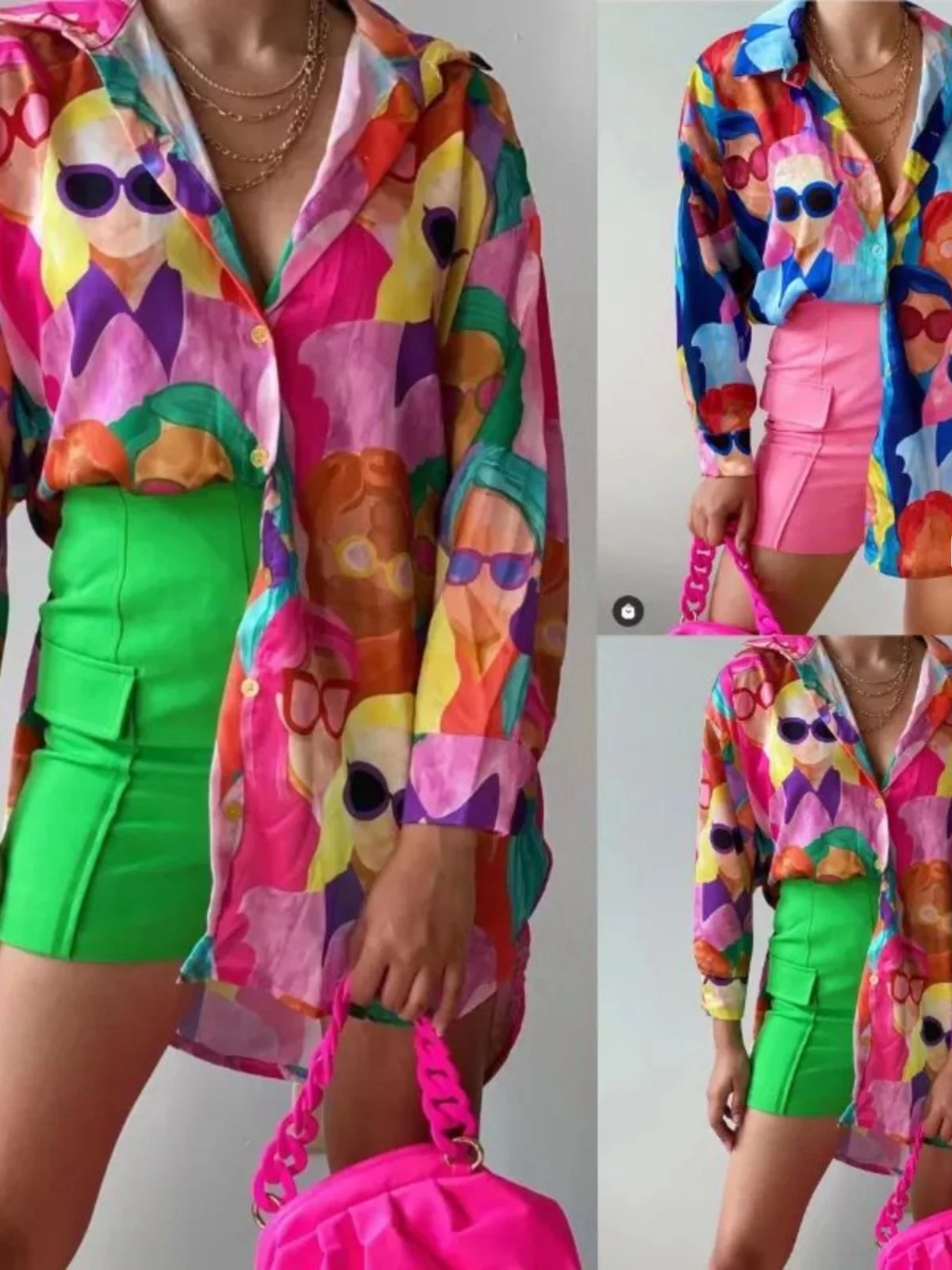 Casual impresso lapela cardigan feminino longo sve irt flip colarinho aberto frente lazer faion feminino primavera outono wear