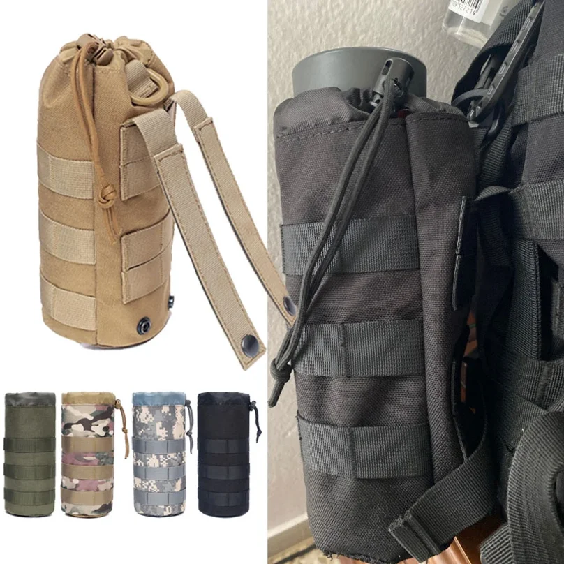 Тактический нейлоновый чехол для бутылки с водой Molle, портативный держатель для фляги на шнурке для кемпинга, походов, велоспорта, охоты
