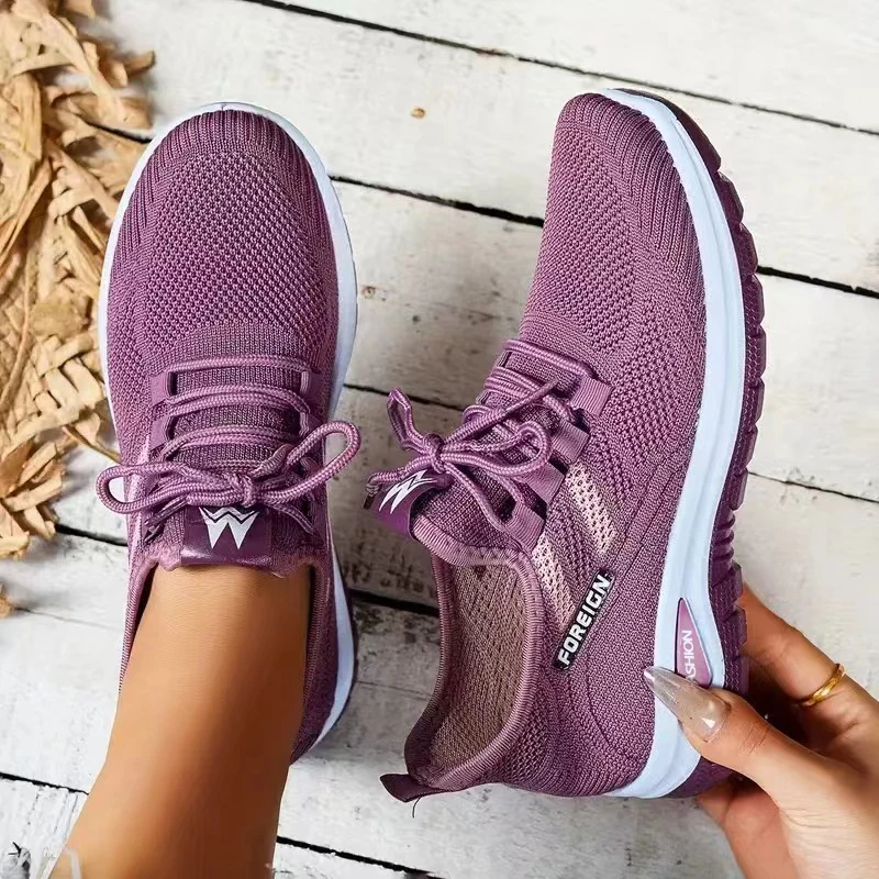 Women's Shoes Casual Sports Spring and Autumn Flying Woven Walking Shoes, Anti-Slip Mesh Surface Knitted One-Foot Casual Sports