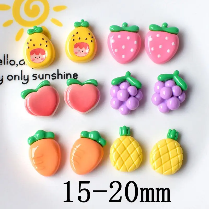 20Pcs New Kawaii 15-20mm Cute Mini Grape Strawberry Radish Series Flat Back Cabochons Scrapbooking DIY Jewelry Craft Decoration